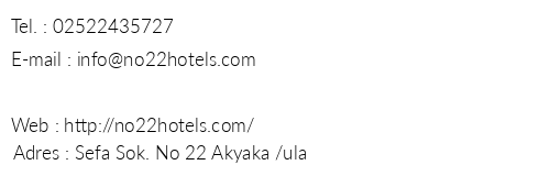 Hotel No 22 telefon numaralar, faks, e-mail, posta adresi ve iletiim bilgileri